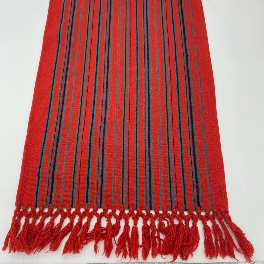 Vintage Table Runner Striped Fringe Red‎ Boho Eclectic Home Decor Dining Room
